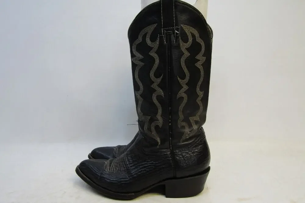 Unbranded Mens Size 8 D Black Leather Shark Skin Western Cowboy Boots